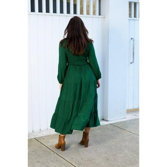 Rio Smocked Long Sleeve Maxi Dress in Hunter Green - Picture 4 of 8
